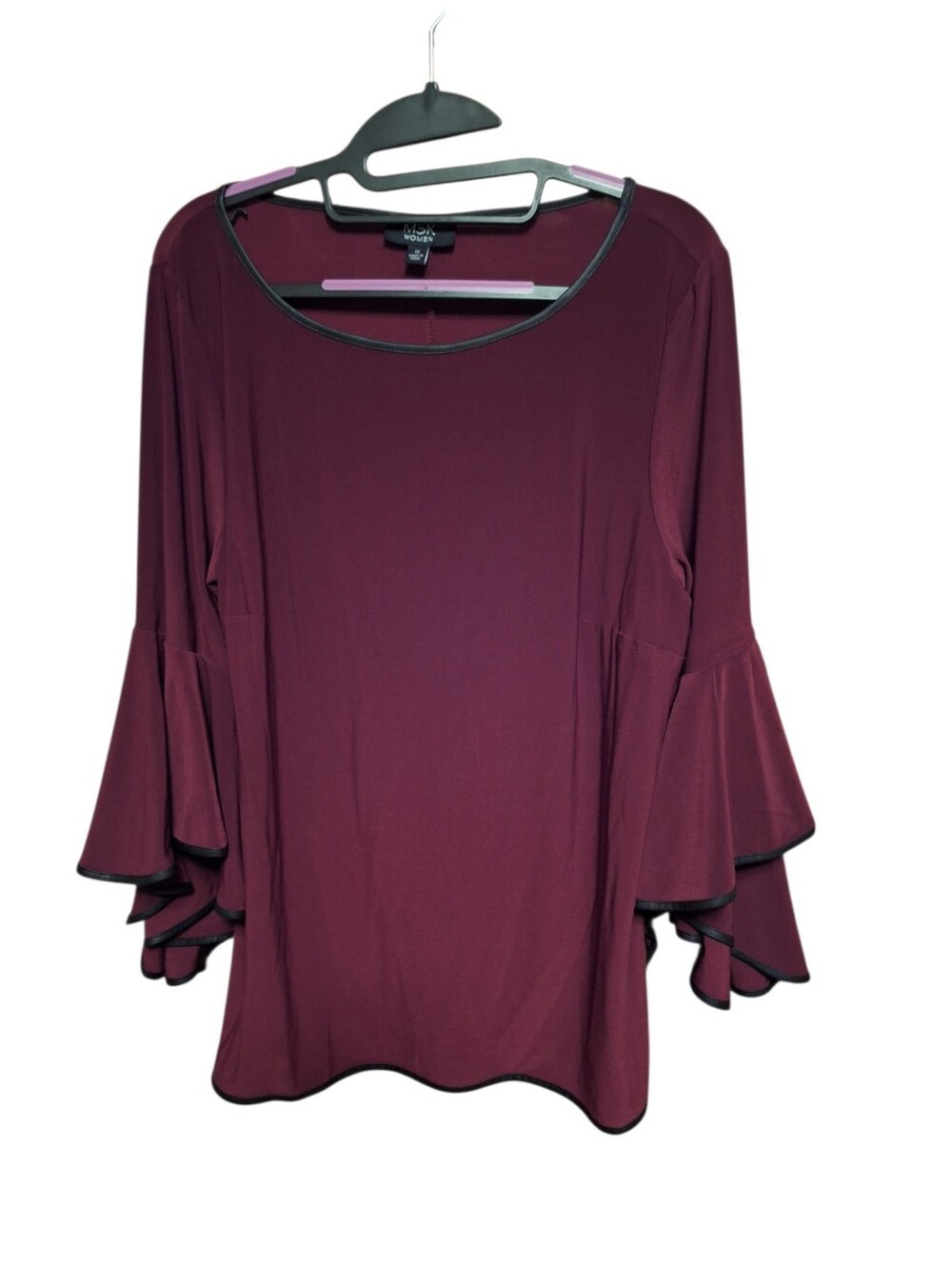 MSK Burgundy Wine Double Bell Sleeve Scoop Neck Top Ladies plus size 1X